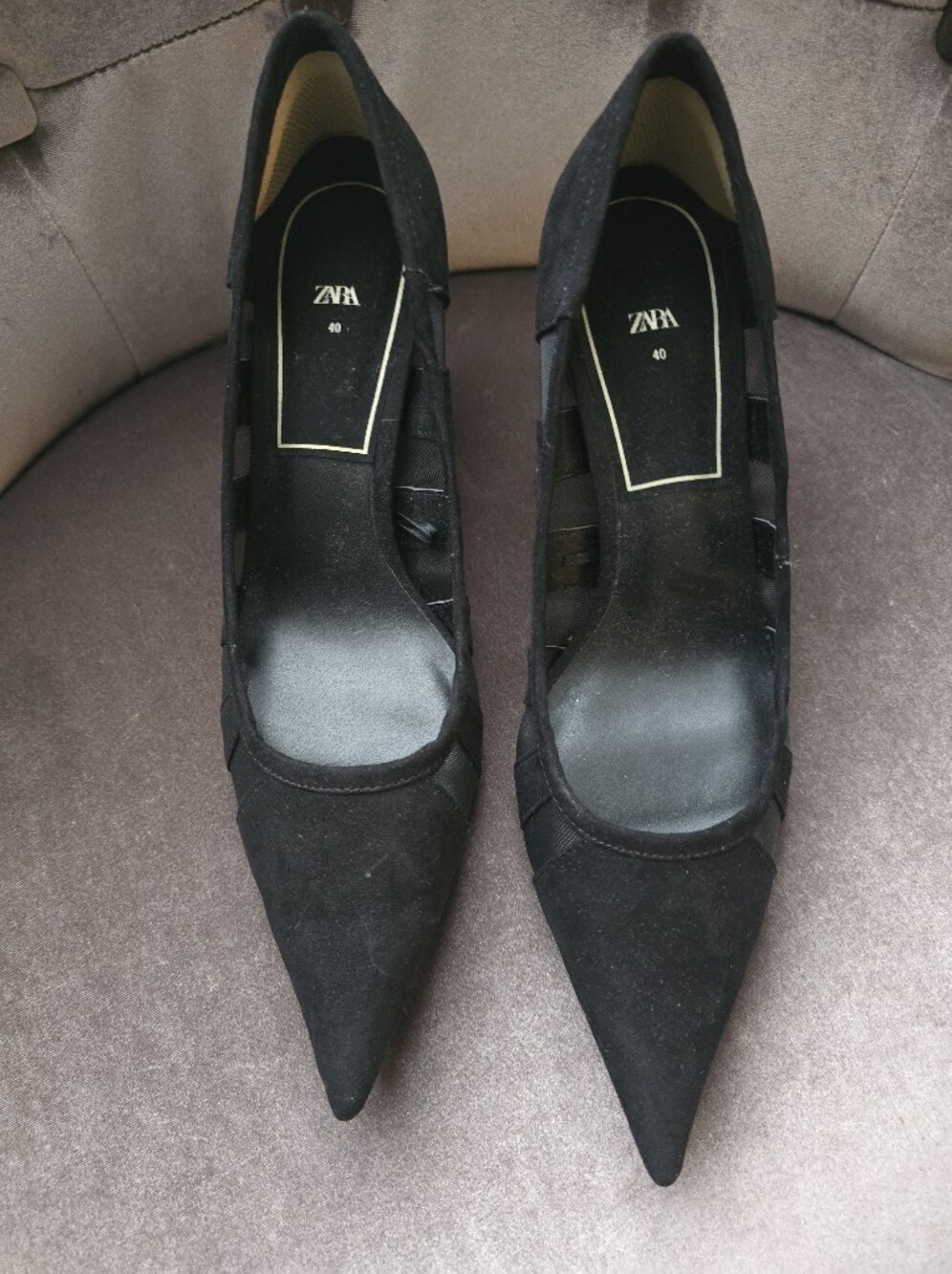 ZARA Black Pointed Toe Mesh-Panel Flats